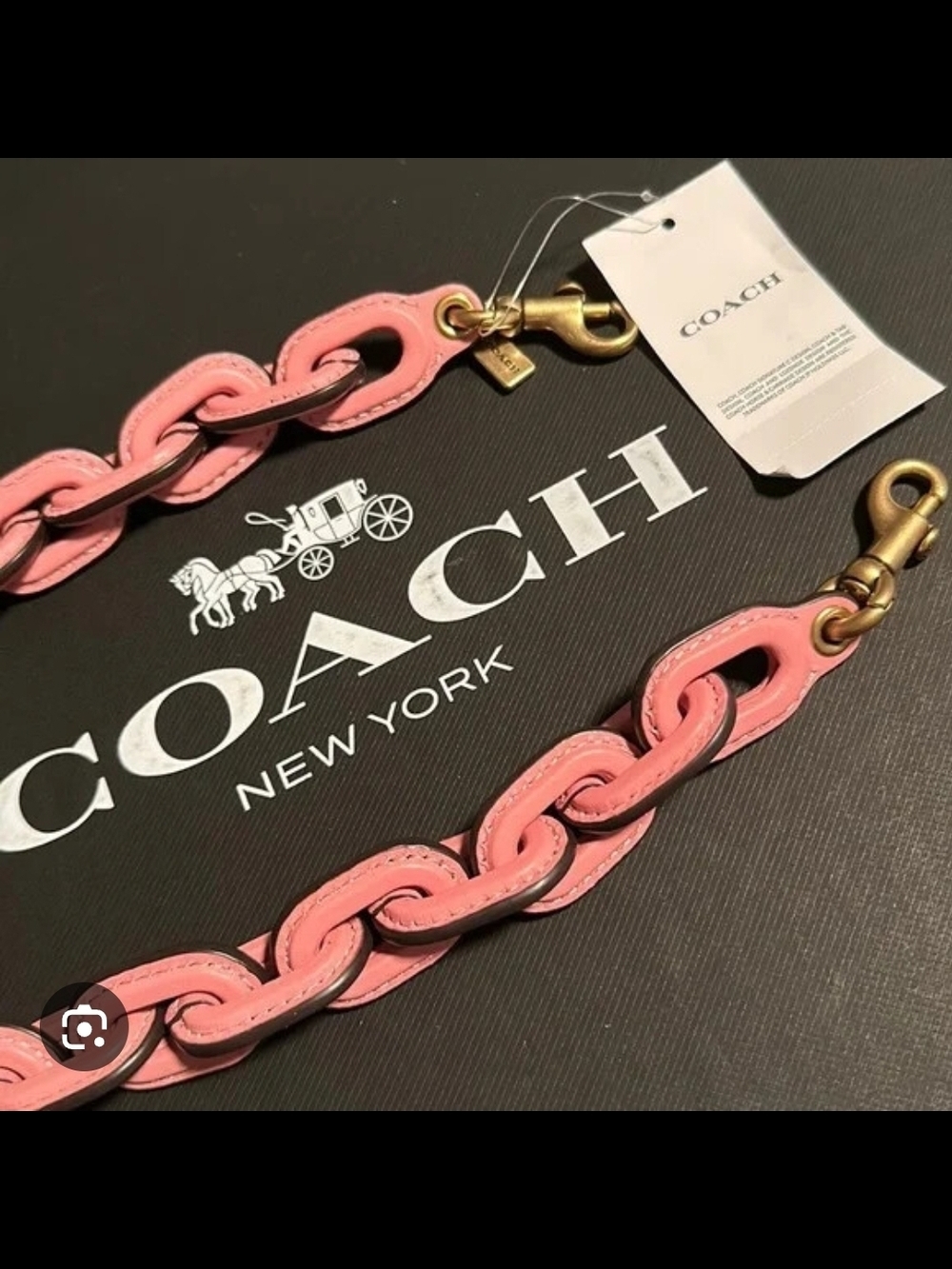 ISOO Coach Pink Leather Chain Strap with Brass-Tone Hardware